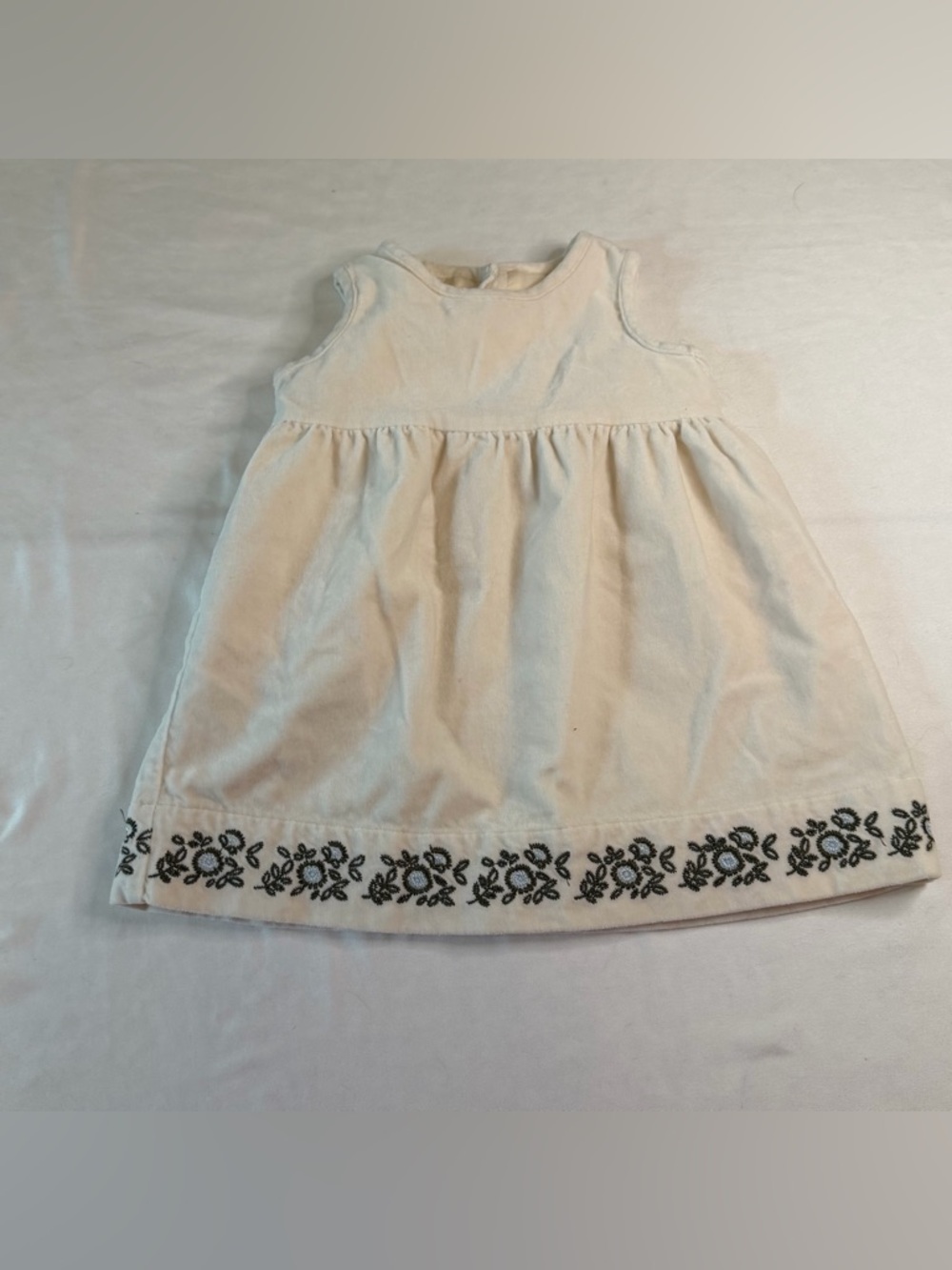 Vintage 90s Old Navy Baby Girl Dress 6-12M Ivory Embroidered Hem Sleeveless